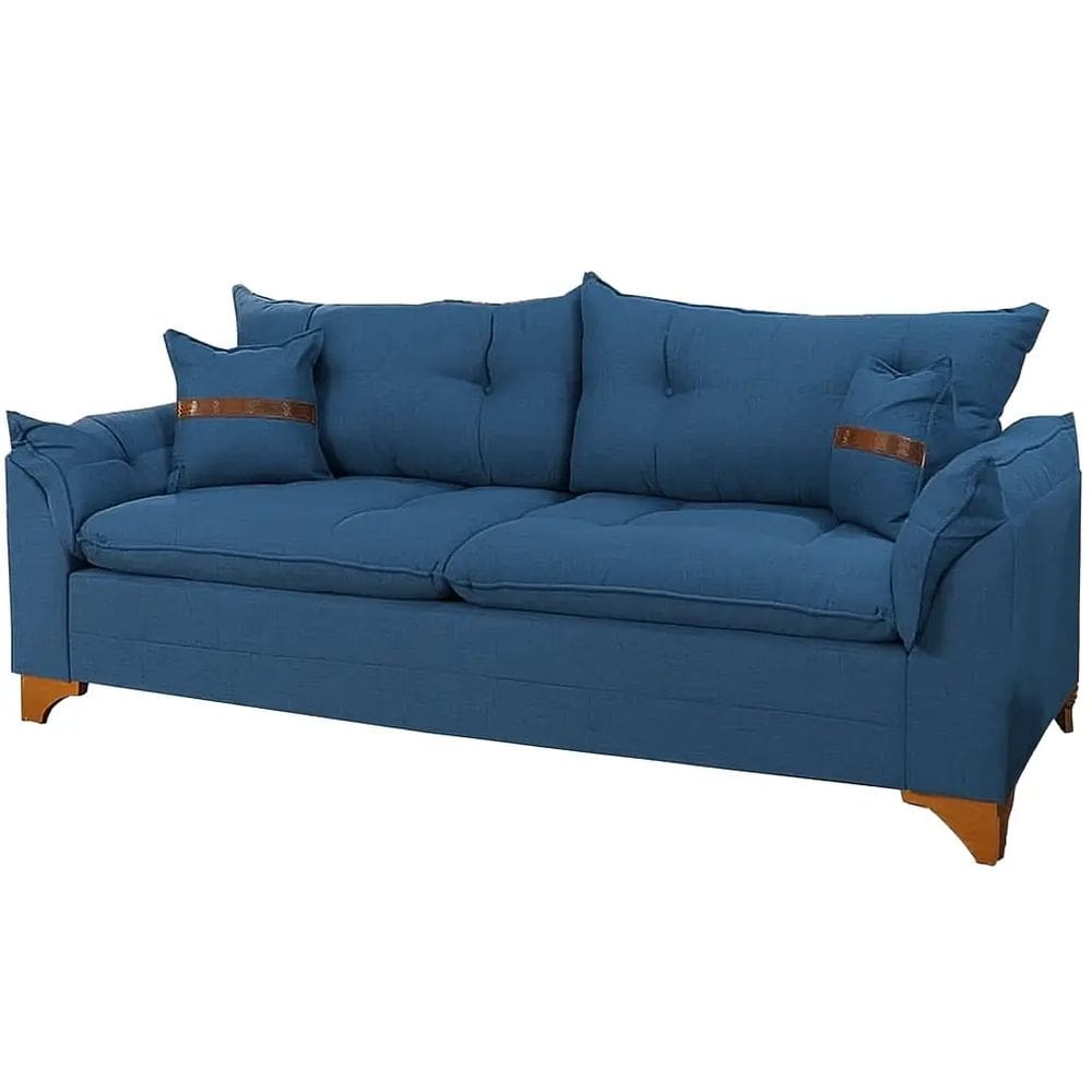 Sofá Creta 3 Lugares Tecido Linho 200cm Boareto Cor Azul