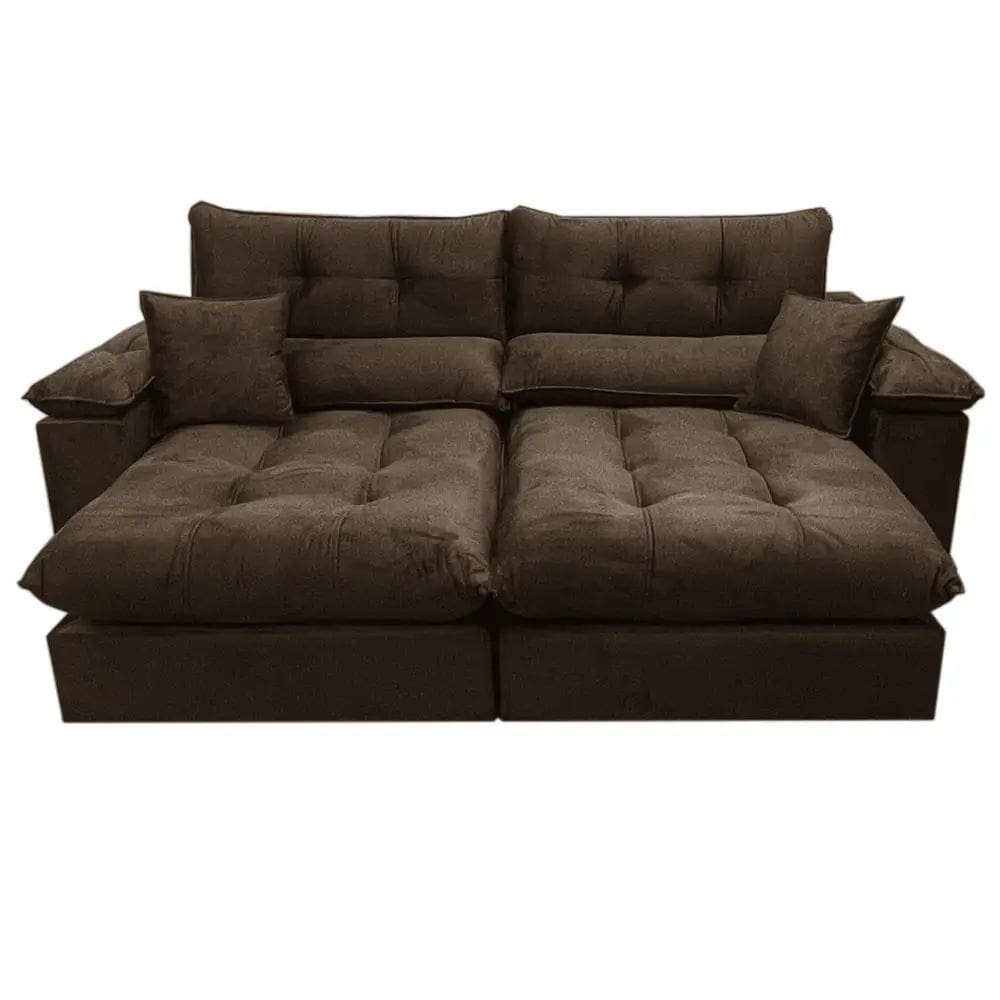 Sofá Harissa com Molas Ensacadas 4 Lugares Retrátil e Reclinável 250cm Tecido Veludo Ferreira Neto Cor Marrom