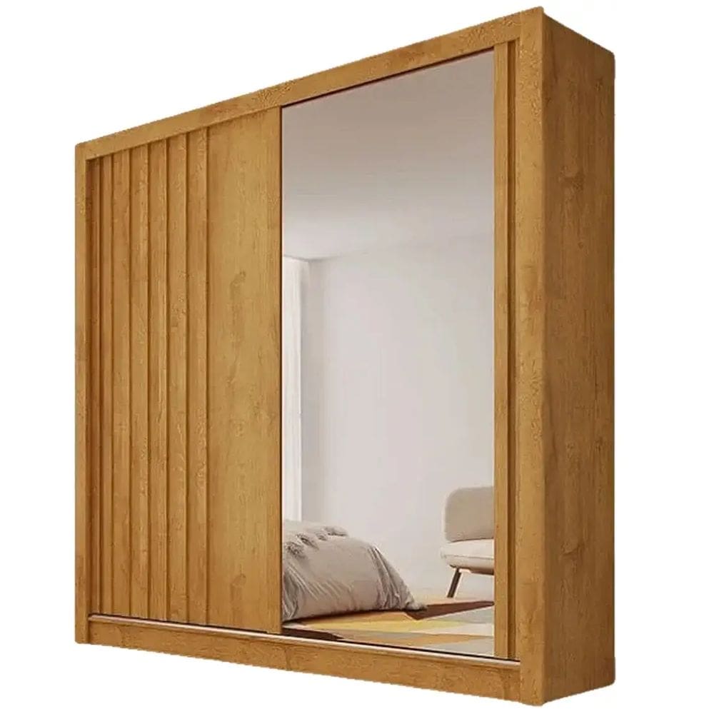 Guarda Roupa Lugano Casal com Espelho Ripado 2 Portas 4 Gavetas Europa Cor Peroba