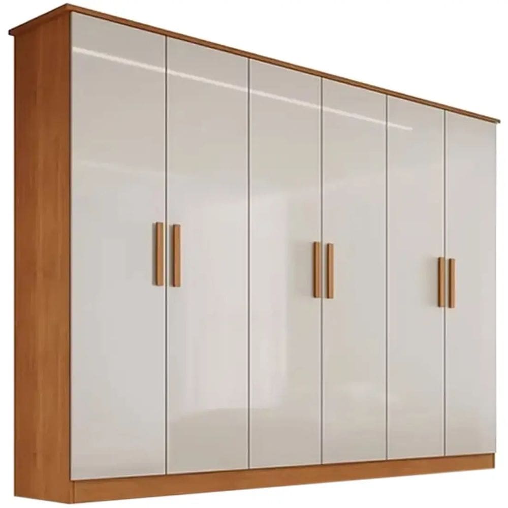 Guarda Roupa Nina Casal 6 Portas 4 Gavetas Bianchi Cor Cinamomo Off White