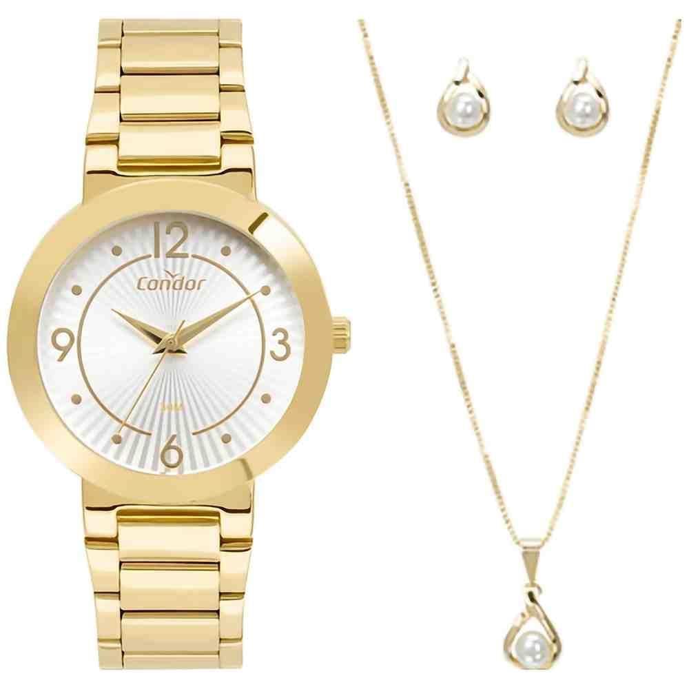 Kit Relógio+Semijoias Condor Dourado Feminino Co2035Nny/K4B