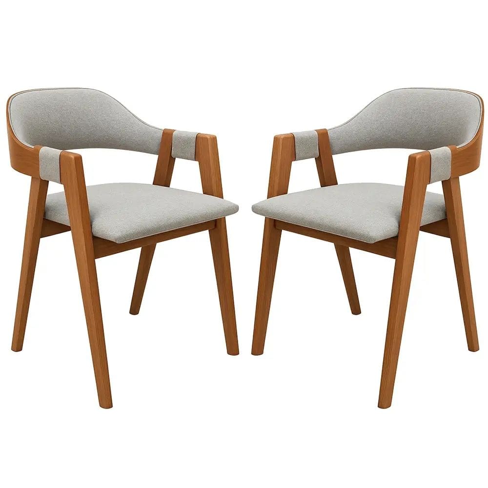 Kit 2 Cadeiras Perola em Linho Madeira WJ Decor Cor Cinza