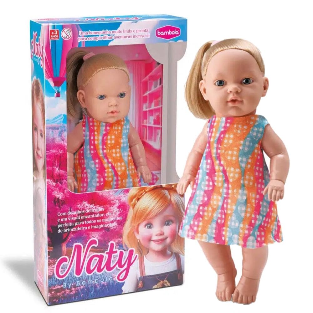 Boneca Infantil 34cm Brinquedo Naty Com Cabelo Bambola 959