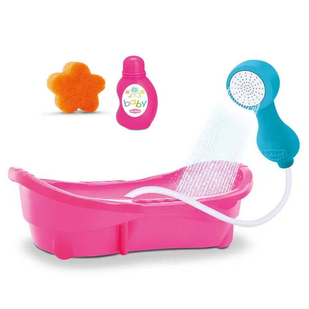 Banheira P/ Boneca Com Chuveirinho Sai Água +Shampoo Esponja