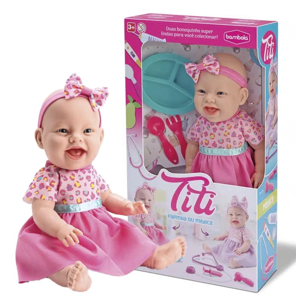 Boneca Infantil Titi Papinha 34cm Bebê Bambola Brinquedos