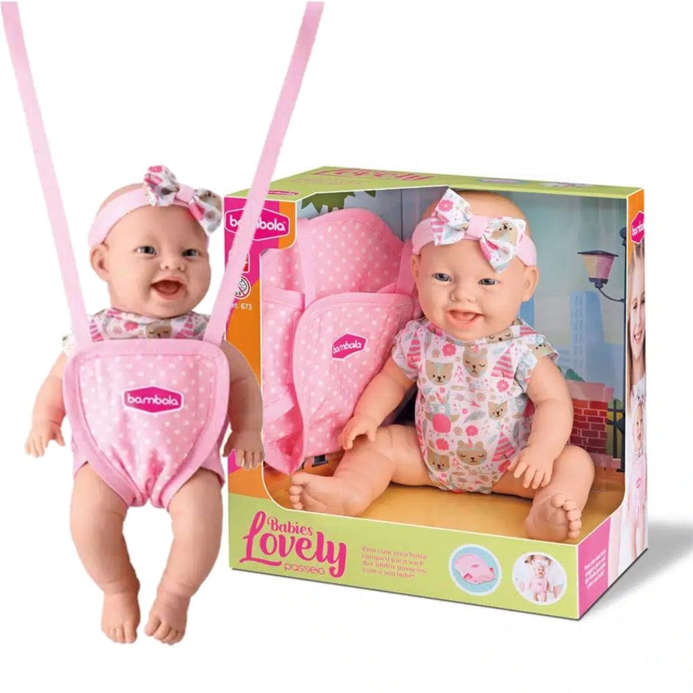 Boneca Lovely Babies Passeio Bolsa Canguru Sling Bambola