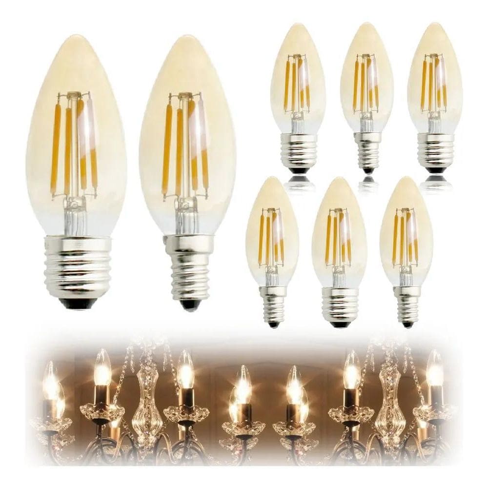 5X Kit 6 Lâmpada Led Filamento Vela Âmbar Retrô Lustre