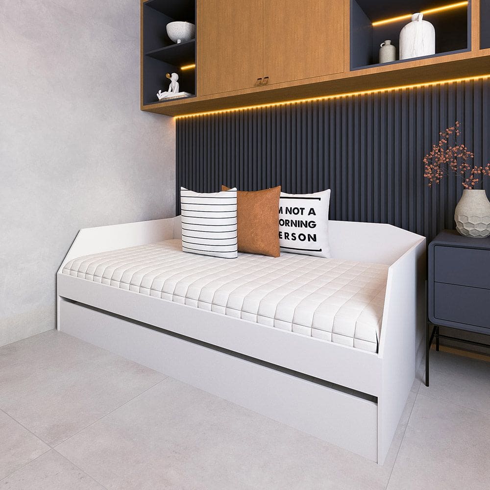 Sofá Cama Solteiro Duo com Cama Auxiliar em Mdf Reforçado 15mm Branco