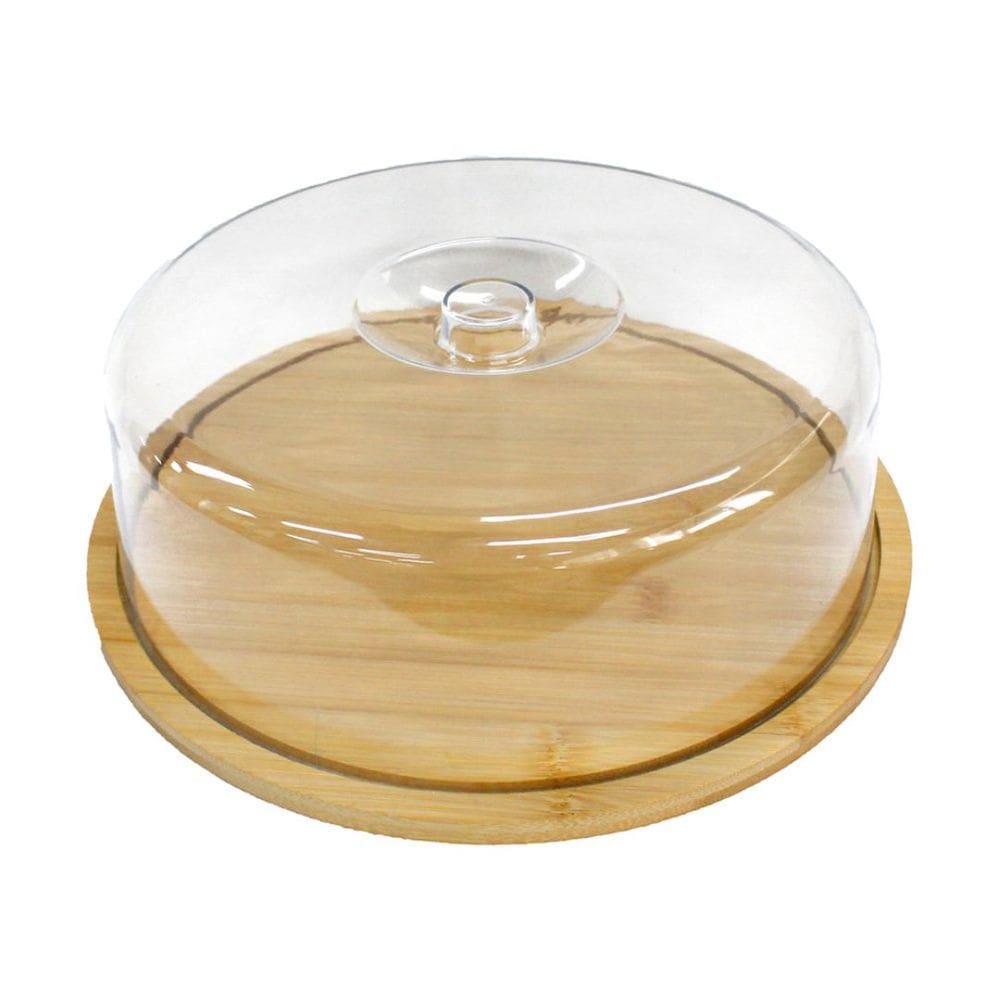 Prato Para Bolo De Bambu Com Tampa Acrílica Dynasty