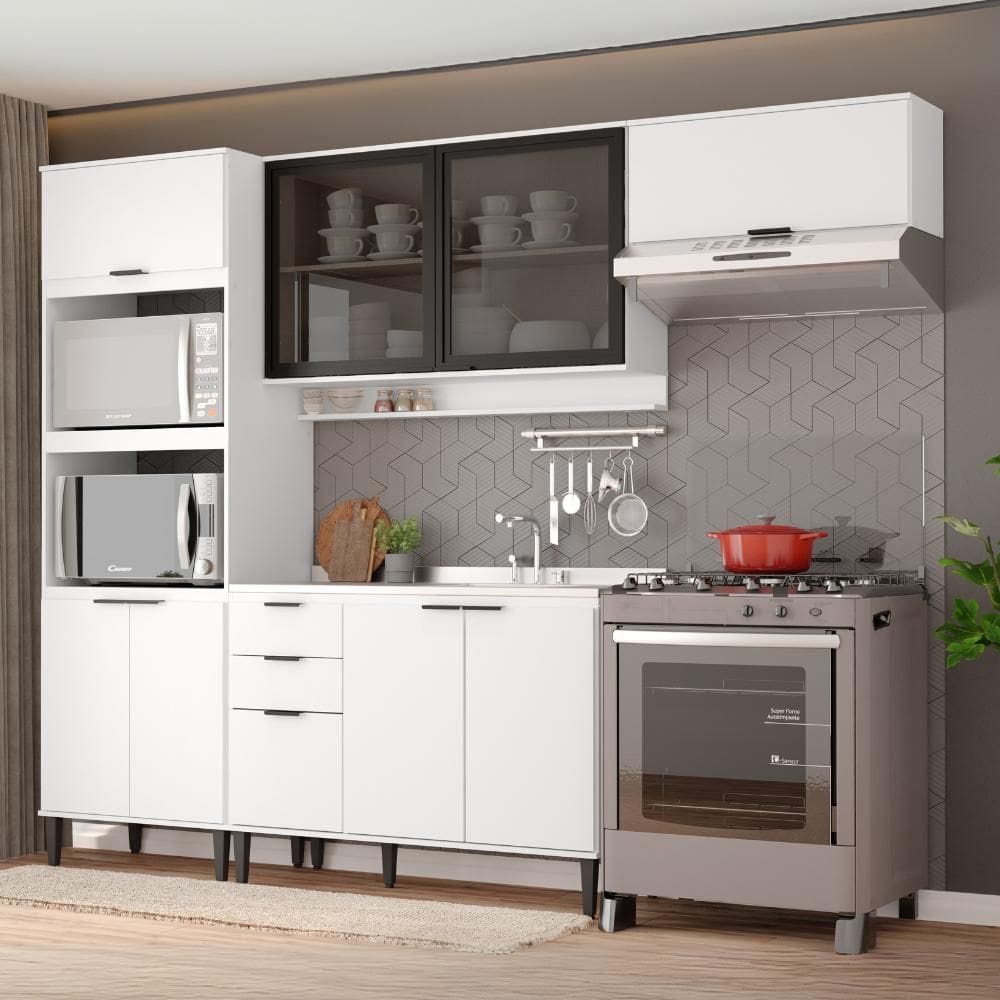 Armário de Cozinha Completa Miami Lux Carraro Branco