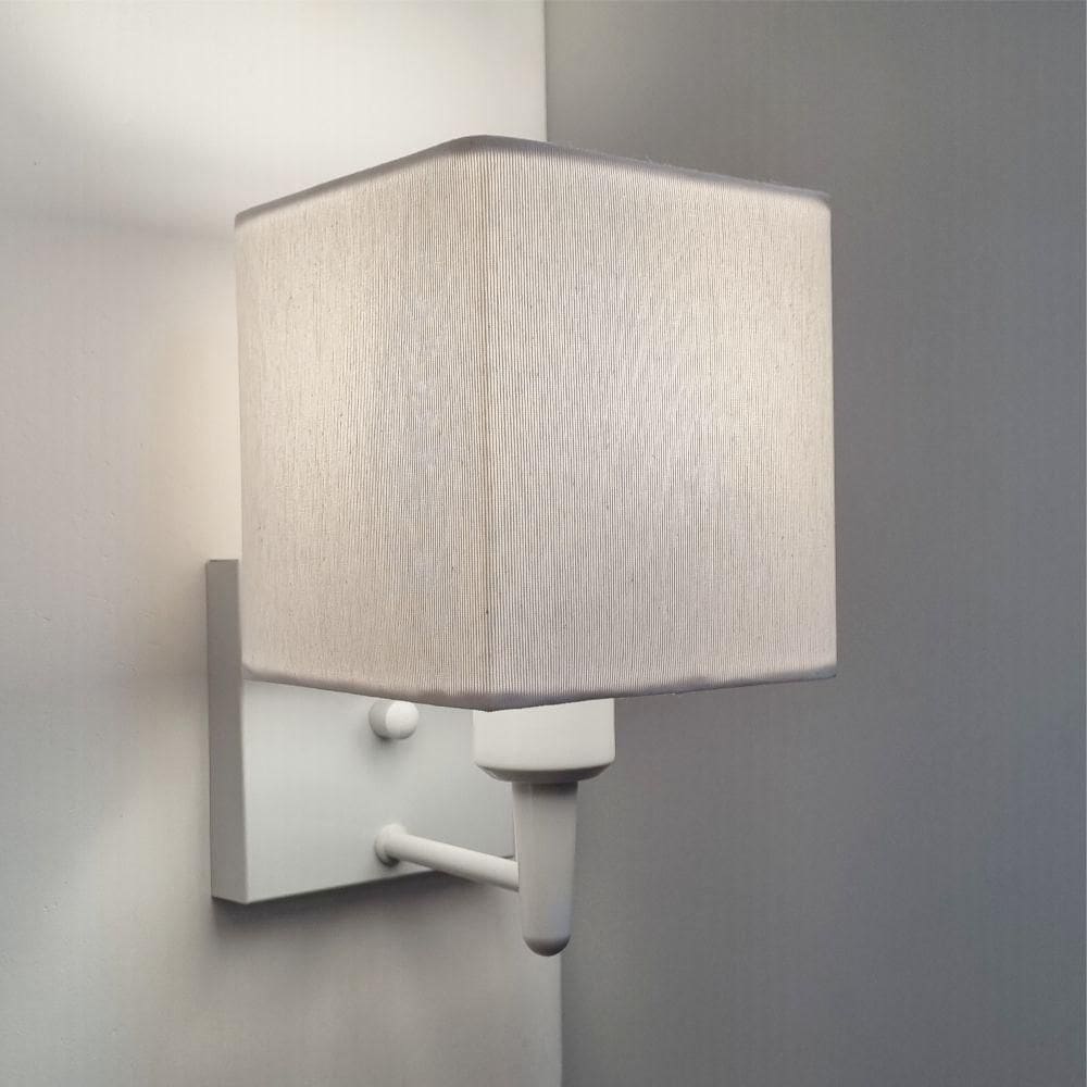 Arandela Quadrada Vivare Md-2006 Base Branco Cúpula Em Tecido - Bivolt Branco-branco 127-220v