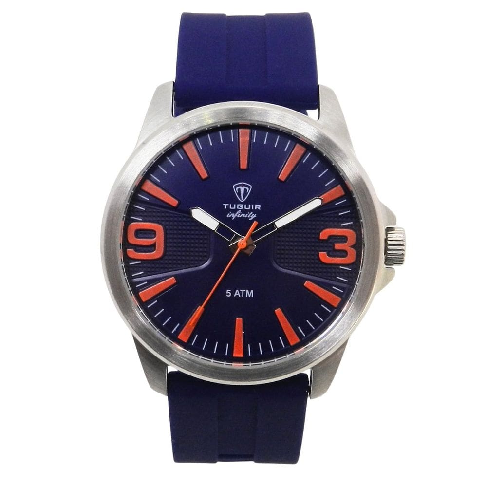 Relógio Masculino de Aço Tuguir Analógico Infinity 9169L Prata e Azul e Laranja