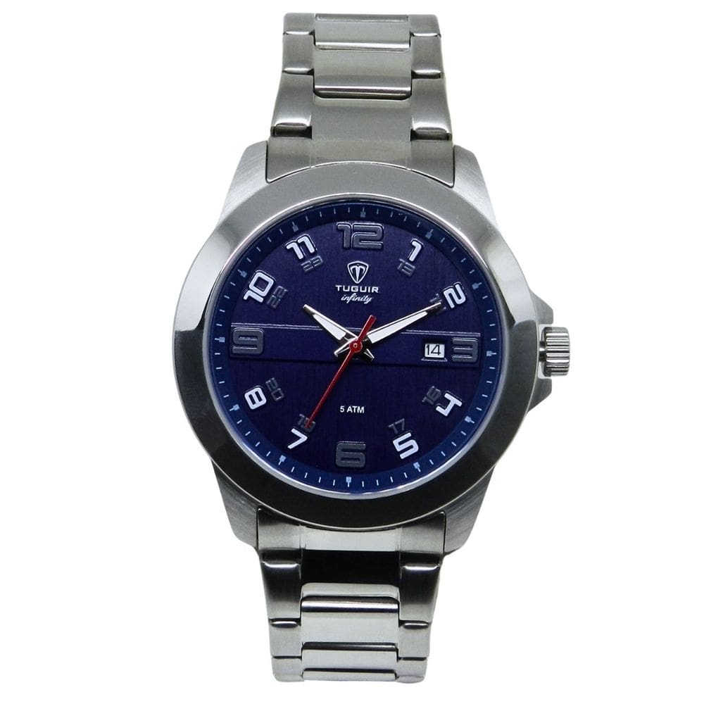 Relógio Masculino de Aço Tuguir Analógico Infinity 9169D Prata e Azul