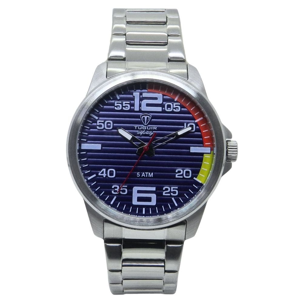Relógio Masculino de Aço Tuguir Analógico Infinity 9169A Prata e Azul e Laranja