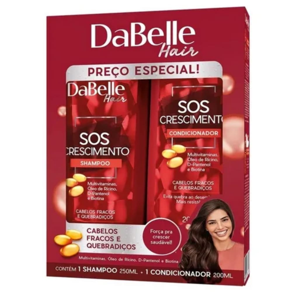 Kit Shampoo e Condicionador SOS Crescimento Dabelle Óleo de Rícino Vitaminas