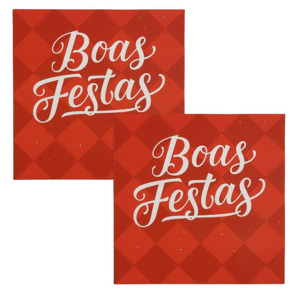 Kit Guardanapo de Natal Vermelho Boas Festas 25x25cm Folha Dupla Prime 40 Unidades