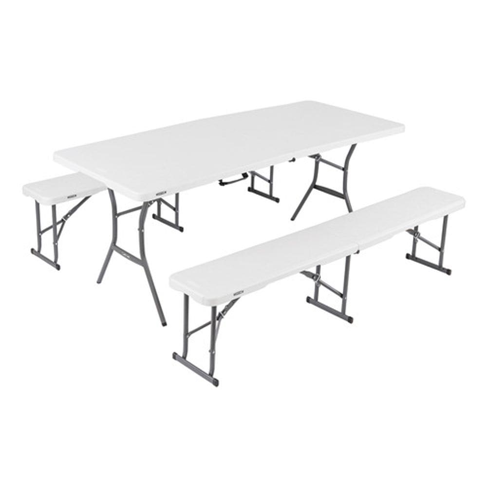 Conjunto De Jardim 3 Pecas Mesa E Bancos Branco 6 Lugares