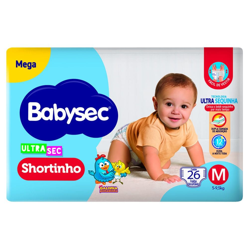 Fralda Babysec Ultrasec Shortinho Mega Tamanho M 26 Unidades Descartáveis
