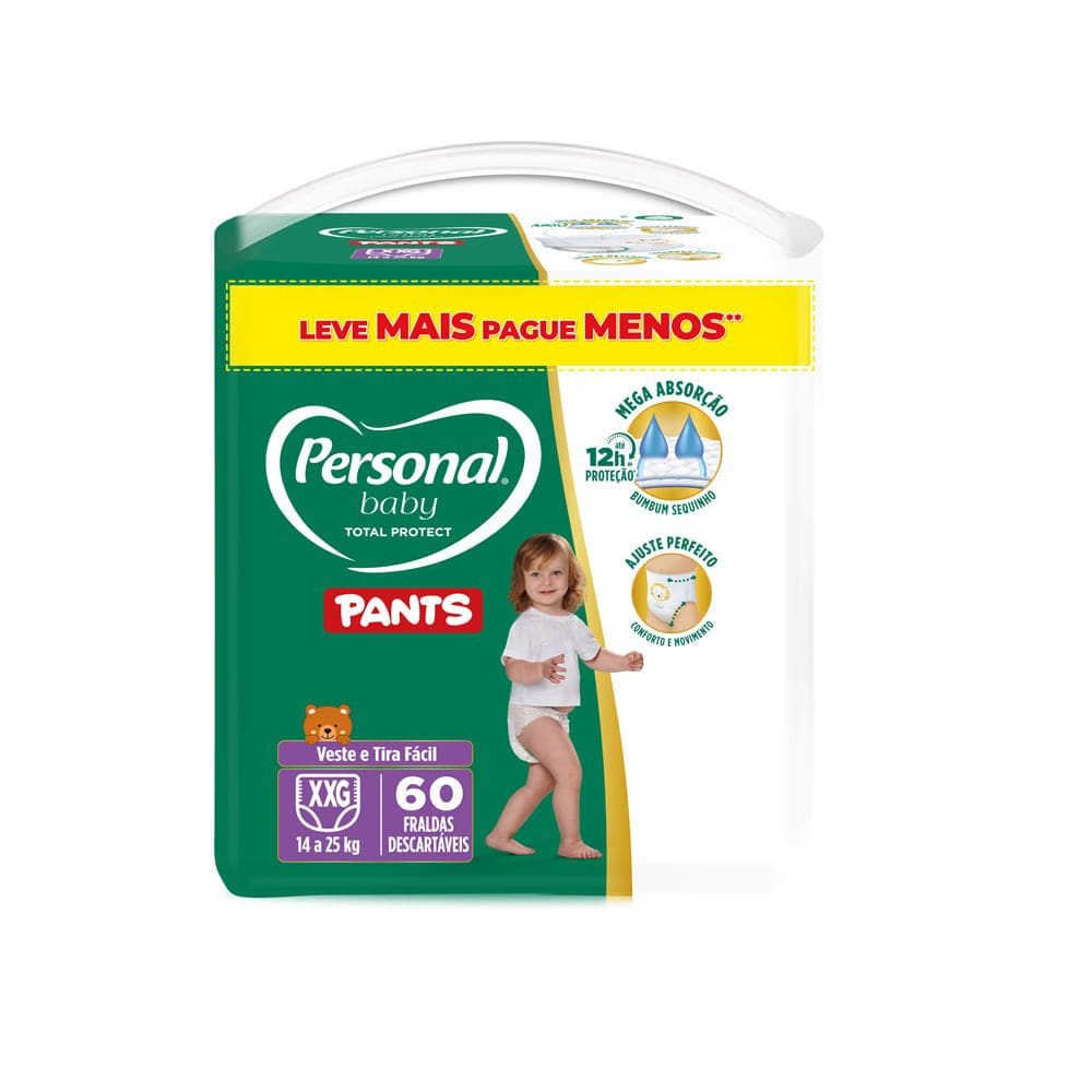 Fralda Personal Baby Total Protect Pants XXG com 60 Unidades Leve Mais Pague Menos