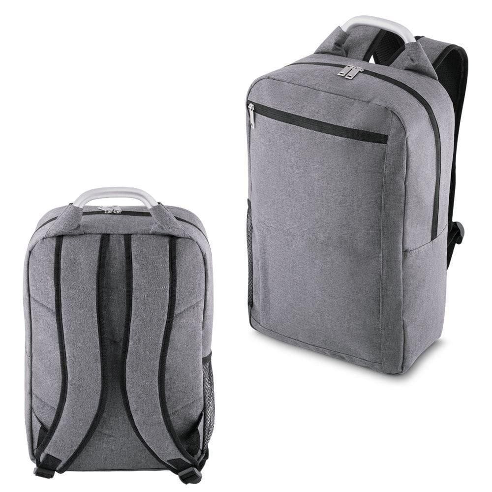 Mochila Slim Cinza Monocromática Para Notebook Com Acolchoamento E Bolso Lateral