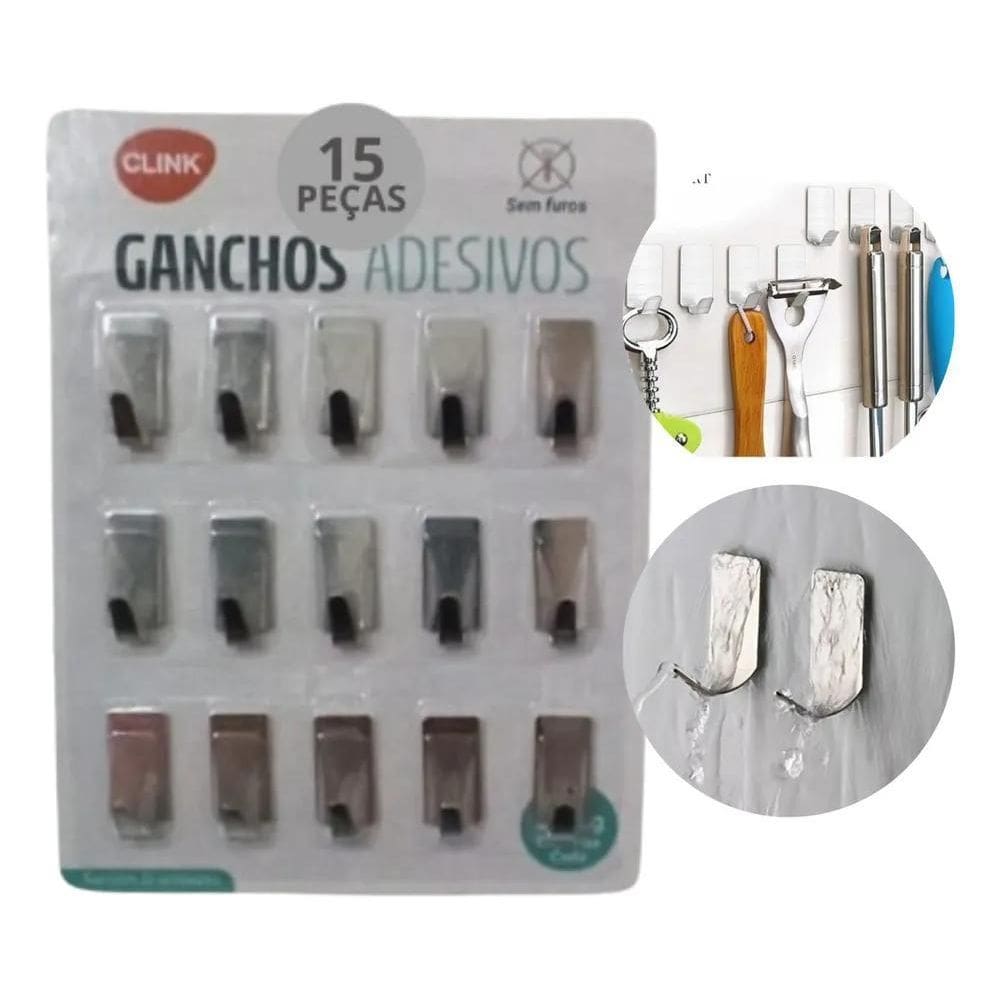 Gancho Cabide Inox Adesivo Kit 12 Peça Cozinha Banheiro Sala