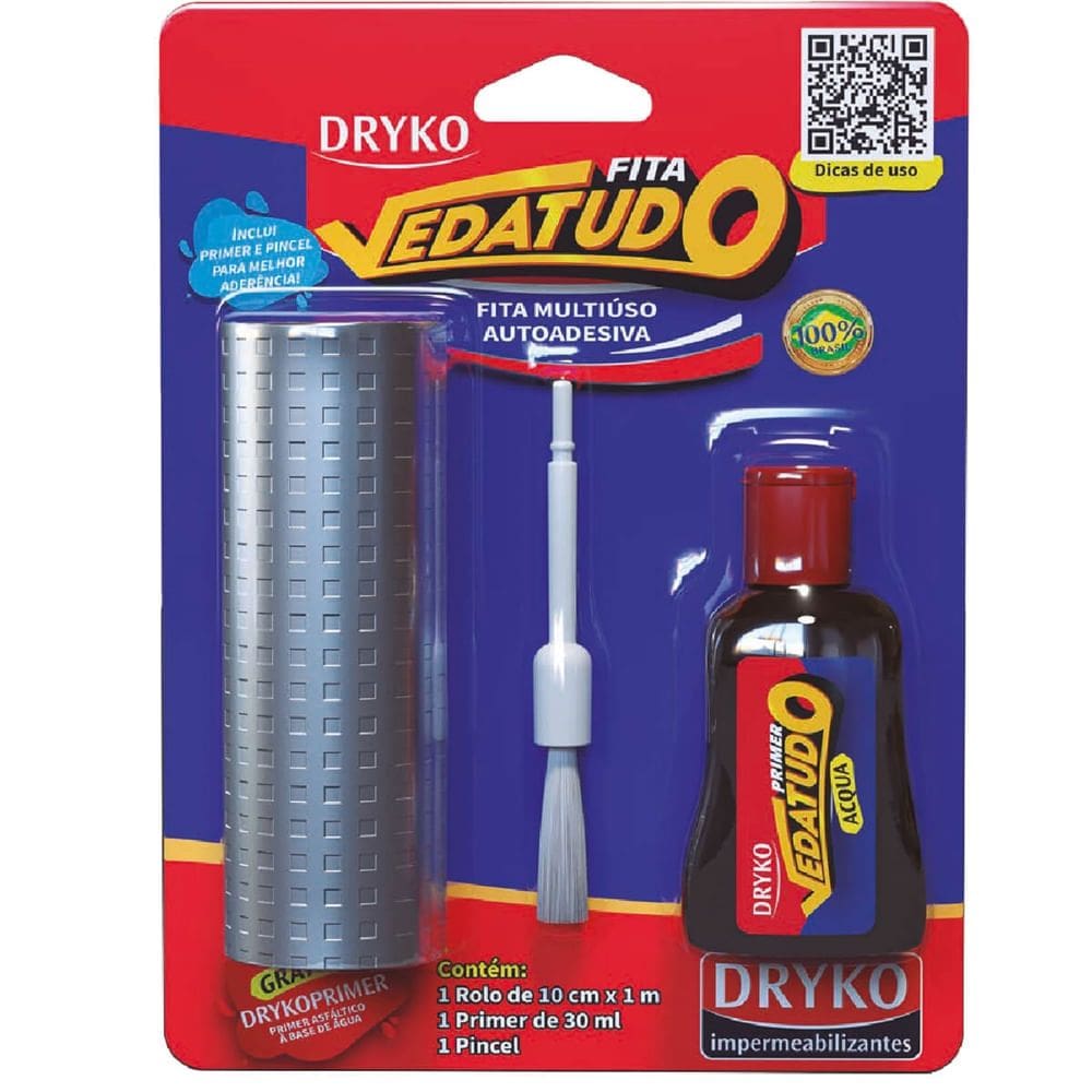 Fita Vedatudo de Alumínio 1 Metro com Pincel e Primer - BLISTER-ALUM - DRYKO