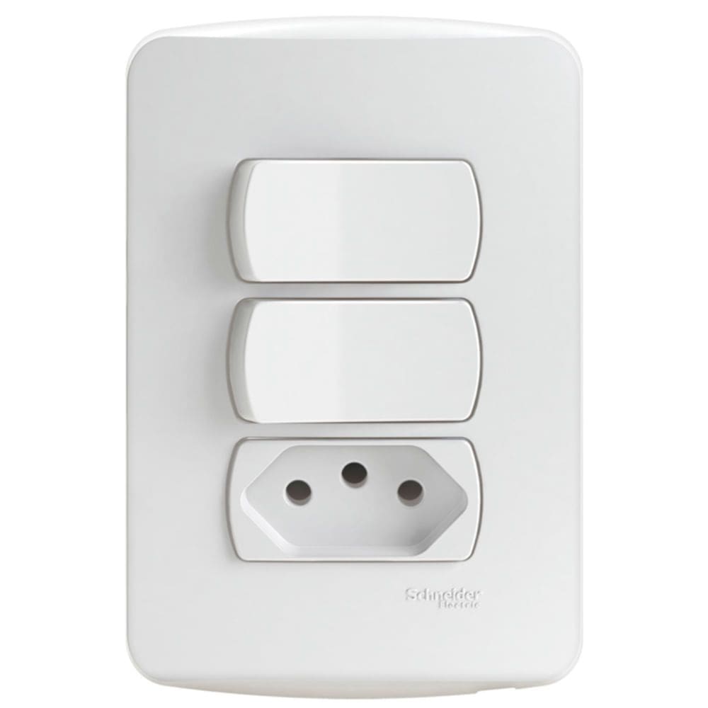 Conjunto 2 Interruptores Simples + 1 Tomada 2 Pinos + Terra 10 Amperes 250 Volts - S3B69050 - SCHNEIDER