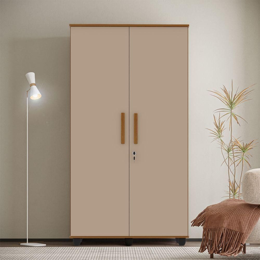 Guarda Roupa Solteiro Multiuso Sem Gaveta Reforçado Ouro Fechadura Com Chave Amêndoa / Fendi