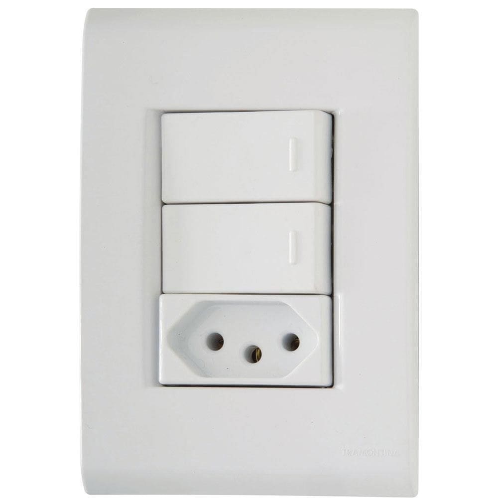 Conjunto Liz Branco 4x2 com 2 Interruptores Paralelos de 10 Ampères e 250 Volts + 1 Tomada 2P+T de 10 Ampères e 250 Volts - 57170074 - TRAMONTINA