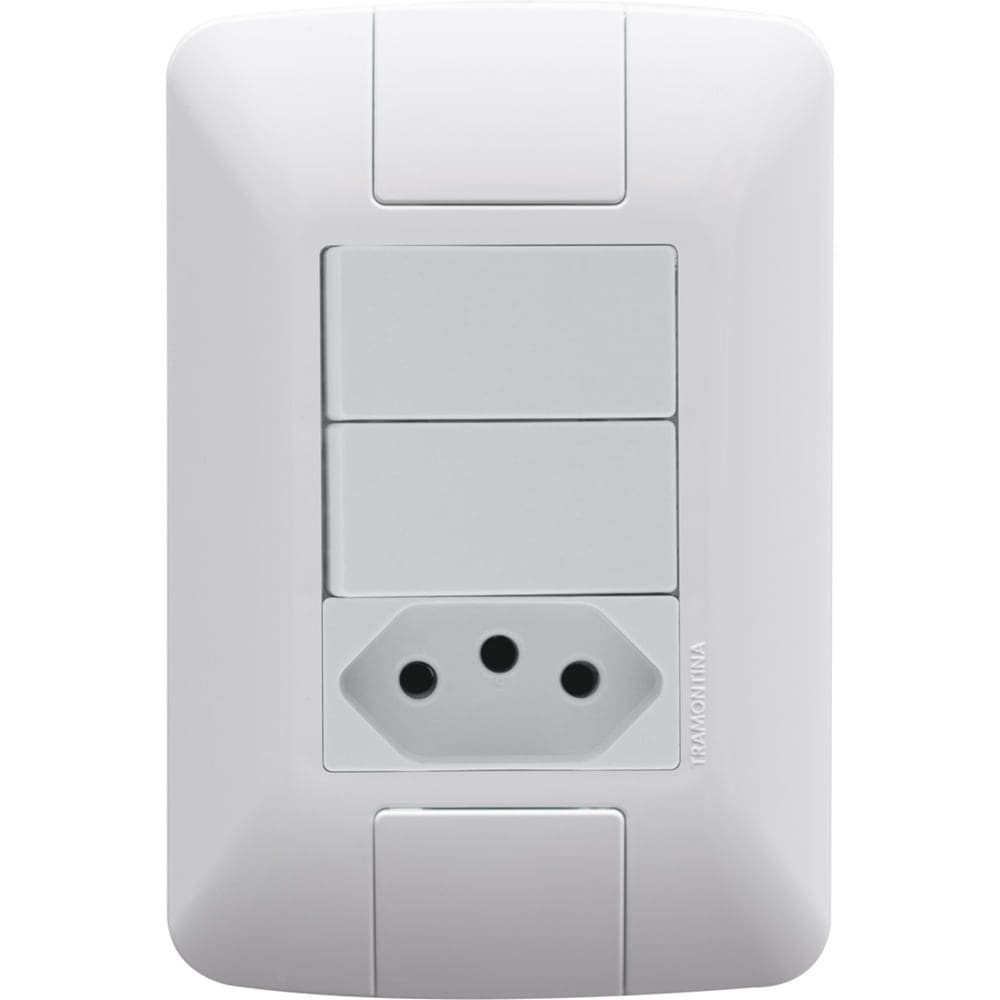 Conjunto 4x2 com 2 Interruptores Paralelos de 6 Ampères e 250 Volts + 1 Tomada 2P+T de 10 Ampères e 250 Volts Aria Branco - 57241074 - TRAMONTINA