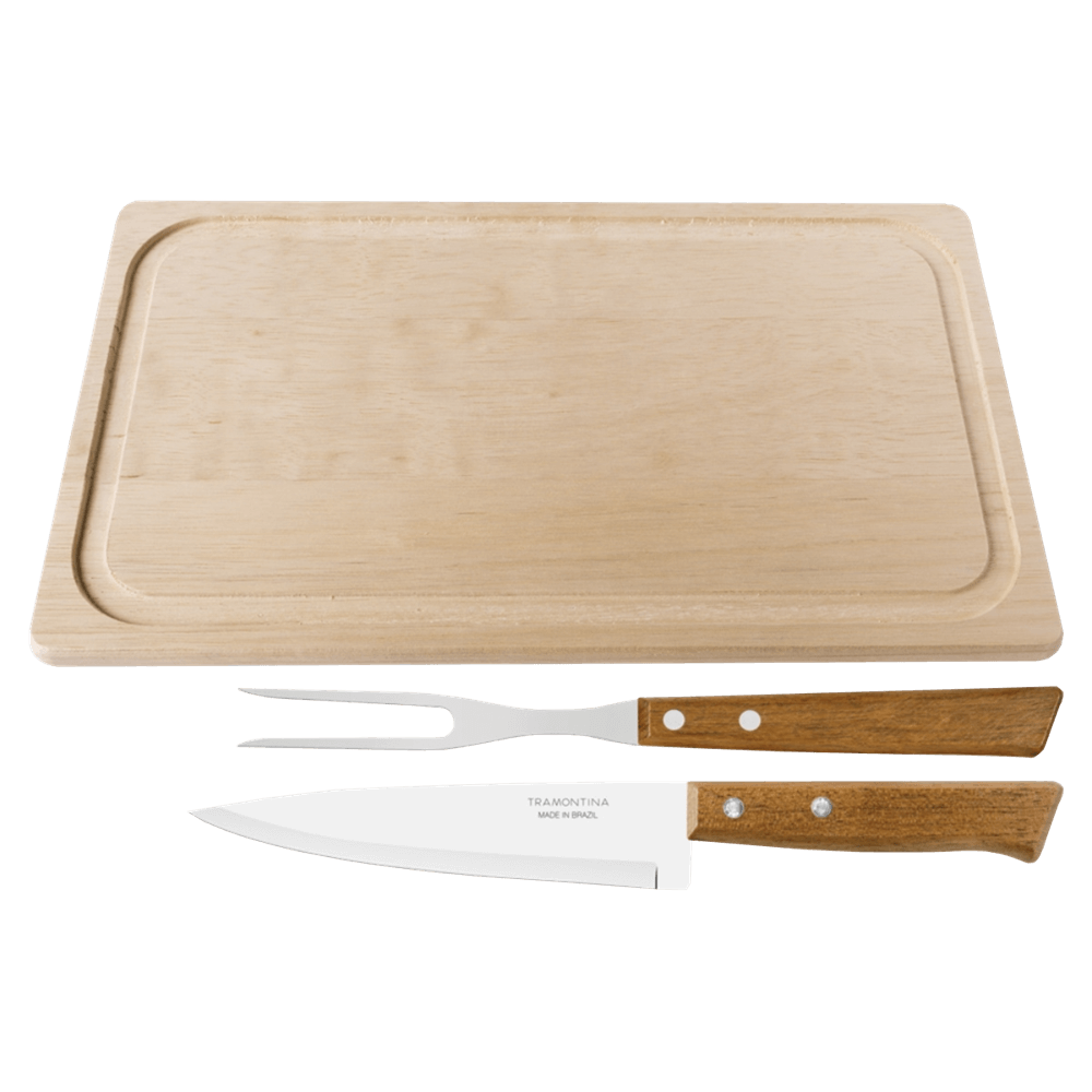 Jogo Trinchante para Churrasco em Aço Inox e Cabos de Madeira Natural com 3 Peças - 22399089 - TRAMONTINA
