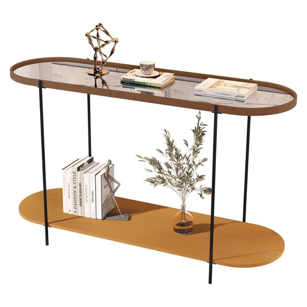 Aparador Buffet Bancada Alamanda Sala Com Espelho E Pés Metal Castanho Nature Preto