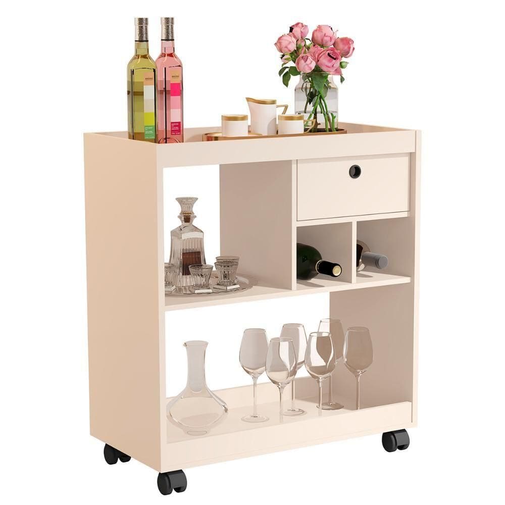 Aparador Buffet Barzinho Sala 4000 Com 1 Gavetas E Rodízios Off White