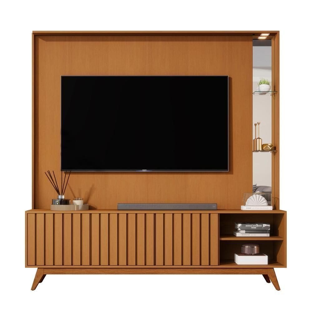 Home Estante Açaí 1.8 Com Led Sala Para Tv Até 75 Com Espelho Nature
