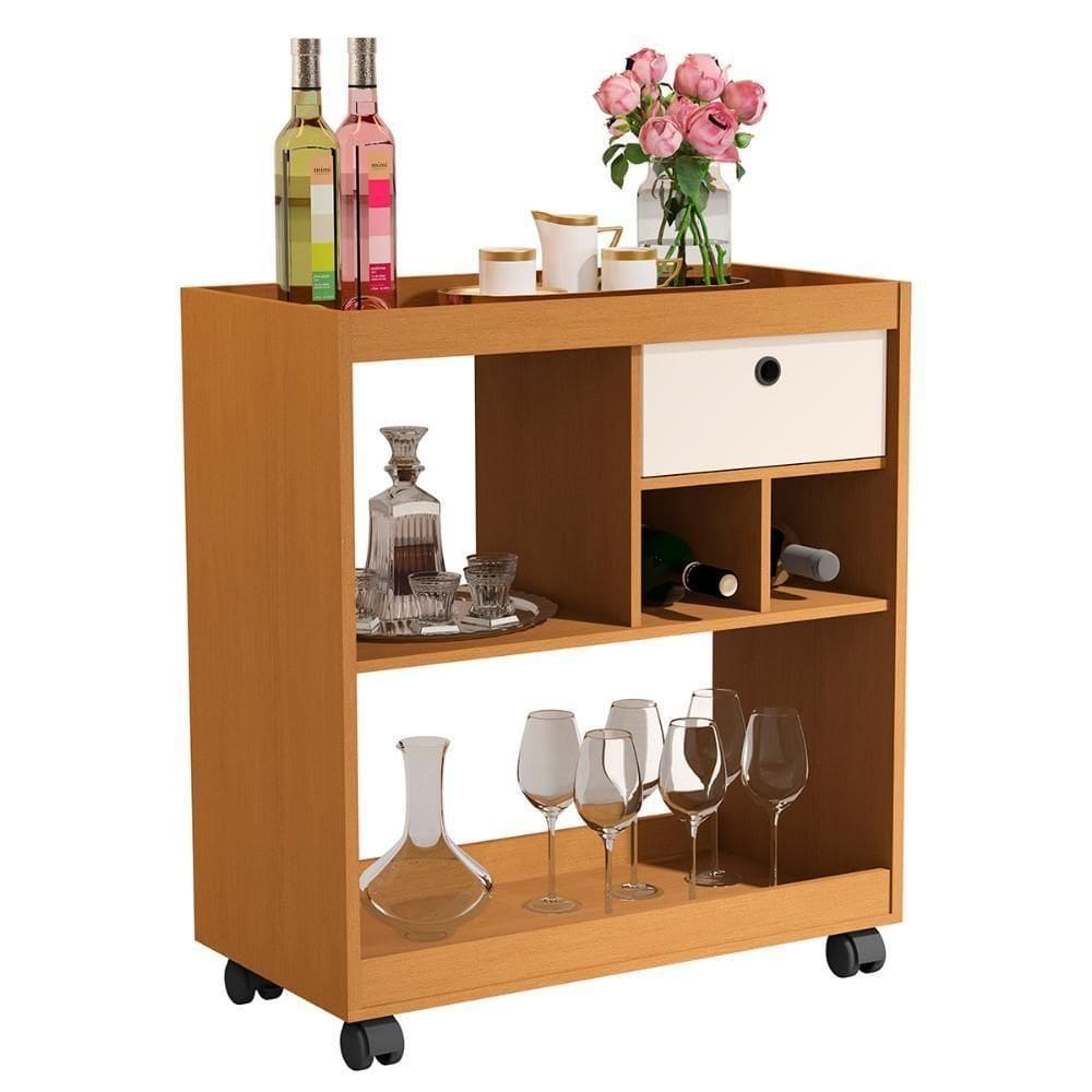 Aparador Buffet Barzinho Sala 4000 Com 1 Gavetas E Rodízios Nature Off White