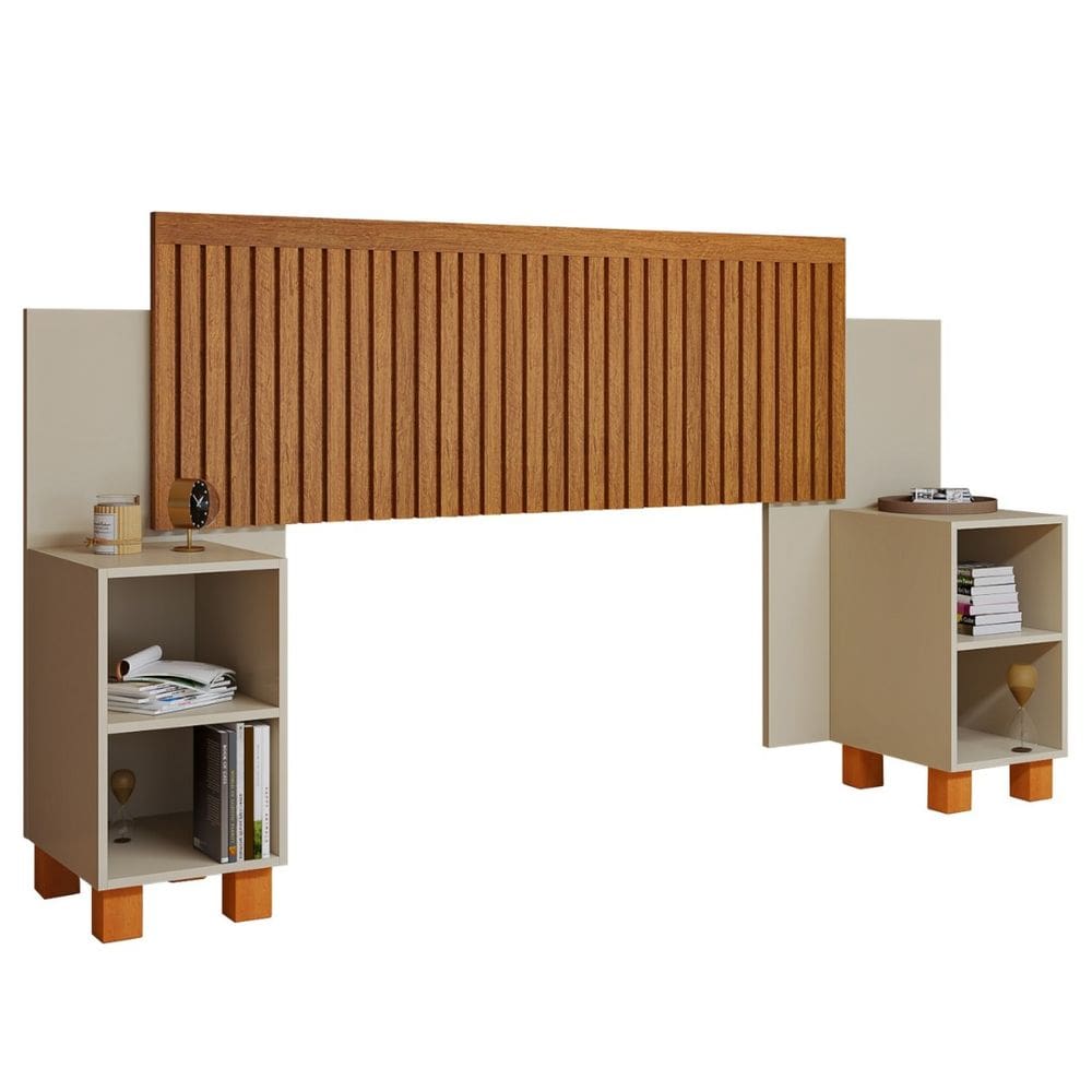 Cabeceira Box Flex Mumbai Ripada com Mesas Laterais Nicho