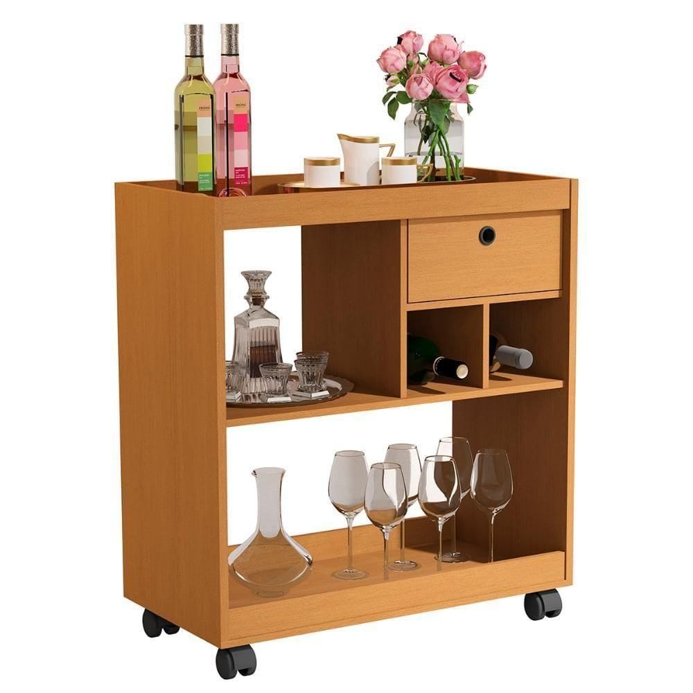 Aparador Buffet Barzinho Sala 4000 Com 1 Gavetas E Rodízios Nature