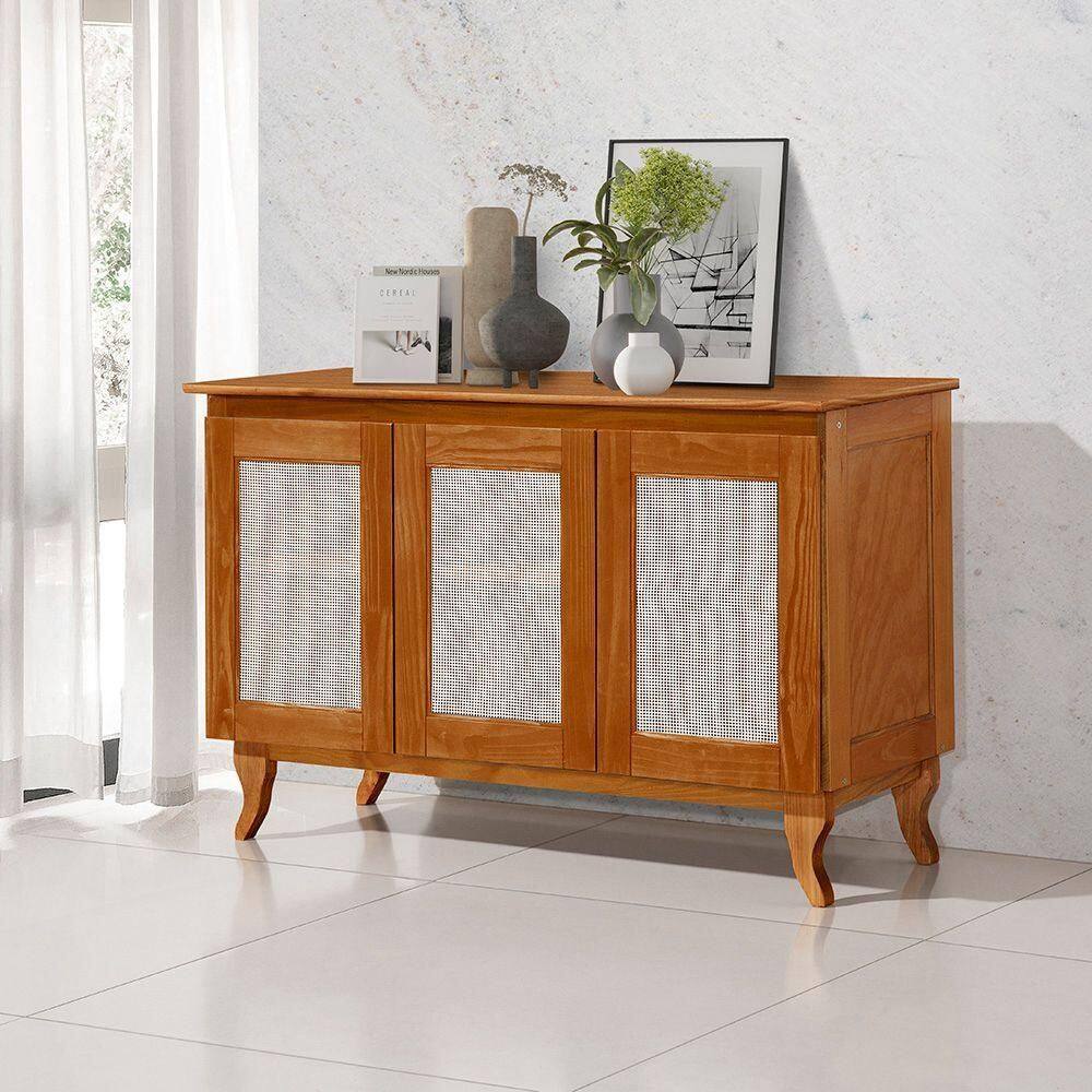 Buffet Com Tela De Rathan Sintética 3p Madeira Deltan - Castanho