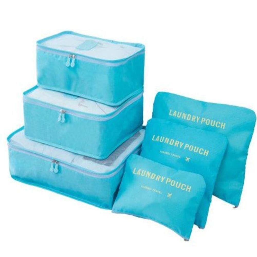 Organizador De Mala 6 Pçs Necessaire Viagem Bolsa Saco Azul Claro
