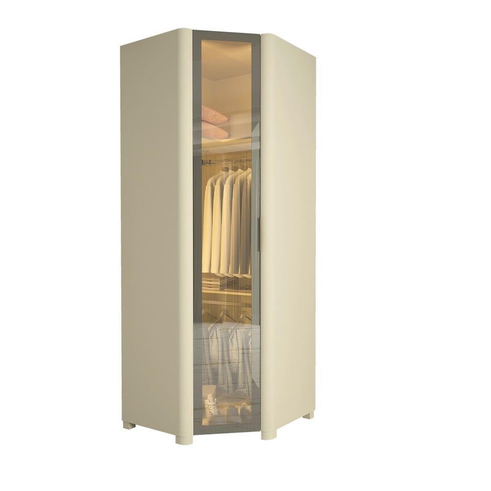 Guarda Roupa Gelius Innova Canto 1 porta reflecta cabideiro/calceira em “L” Largura de 89,2 cm LED e pés OFF White