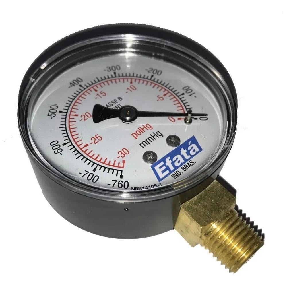 Vacuômetro 0 A -30`` Hg 0 A -760Mmhg, 63Mm, 1/4`` Npt, Reto