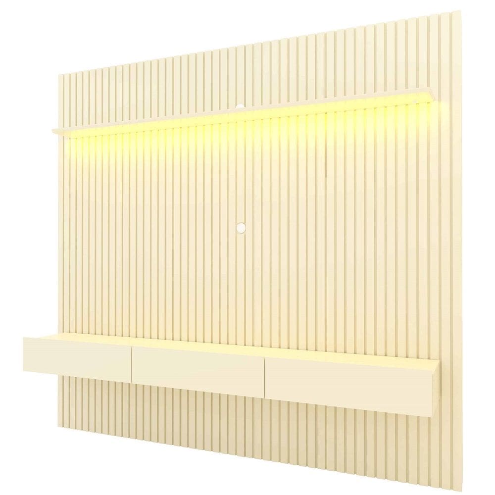 Painel Home Gelius Nobre Ripado com ripas autênticas largura de 230 cm para TV de até 85 polegadas OFF White