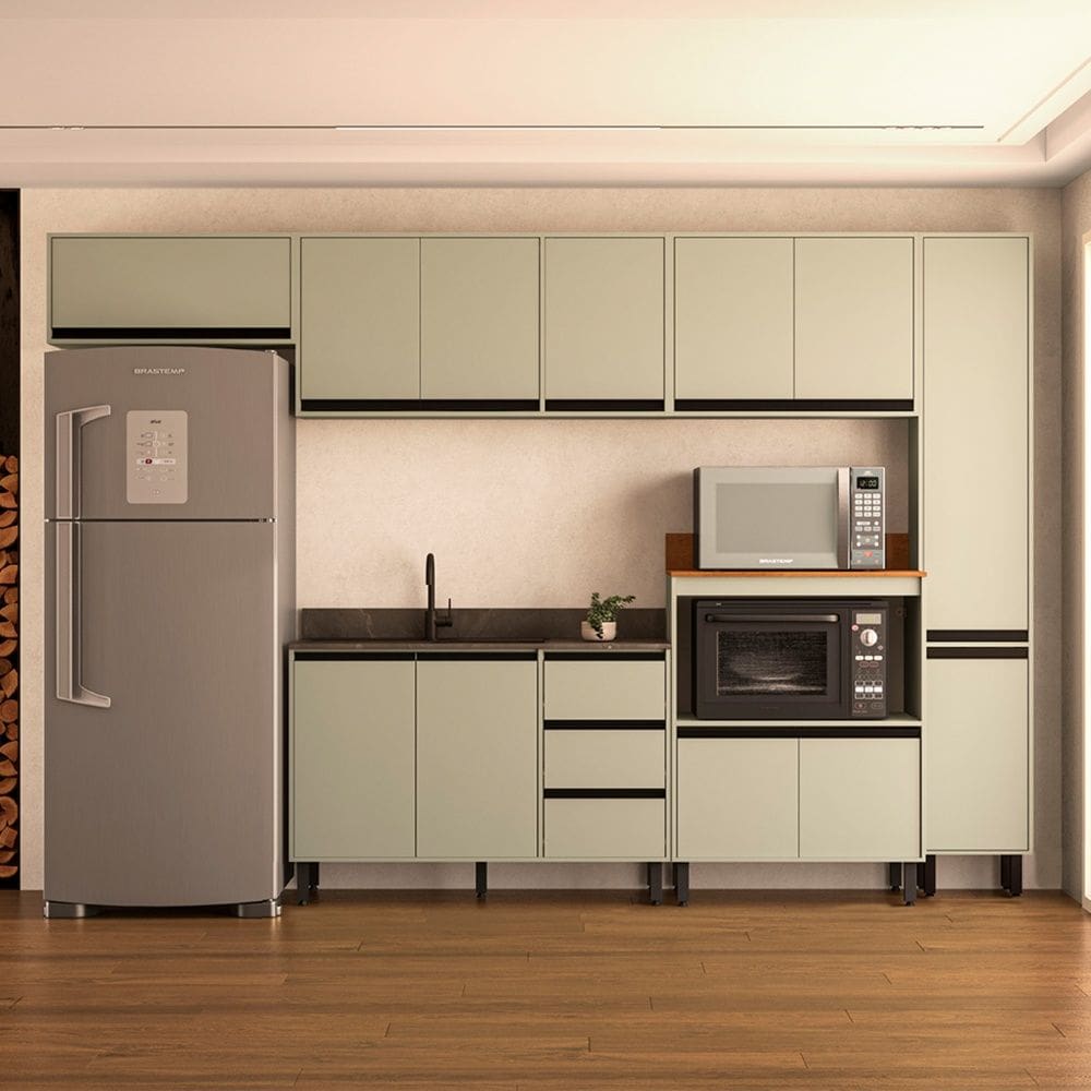 Cozinha Compacta 6 Peças 250032 Sem Tampo Koya Verde Oliva Politorno Móveis