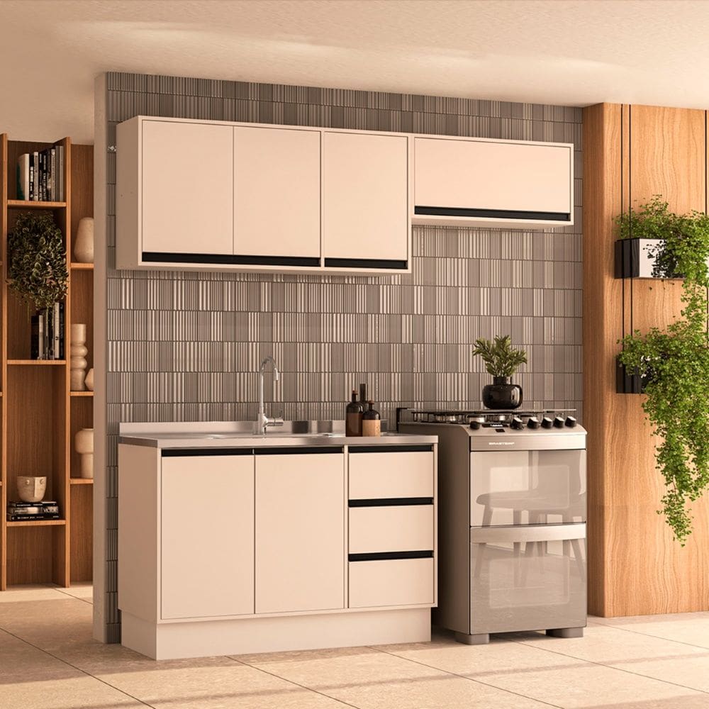 Cozinha Compacta 3 Peças 250033 Sem Tampo Koya Creme Politorno Móveis