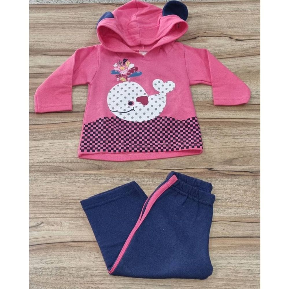 Conjunto Feminino Infantil Com Capuz Rosa E Azul P