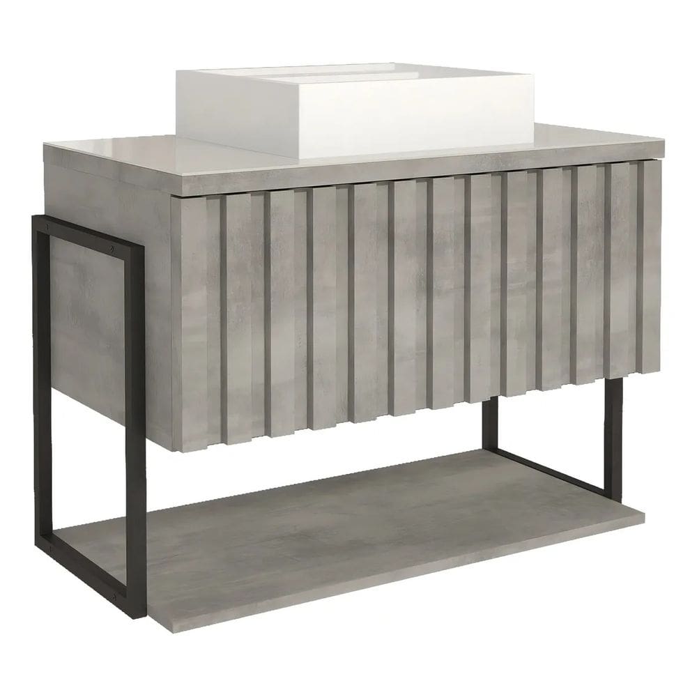 Armário Banheiro 80Cm Mdf Aço Cuba Prat Porta Havaí Cinza