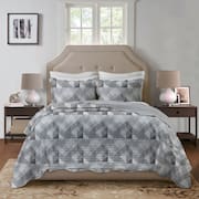 Kit Colcha Cobre Leito Queen Boutis Estampa Efeito Chevron Cinza Dupla Face 2,40m x 2,60m