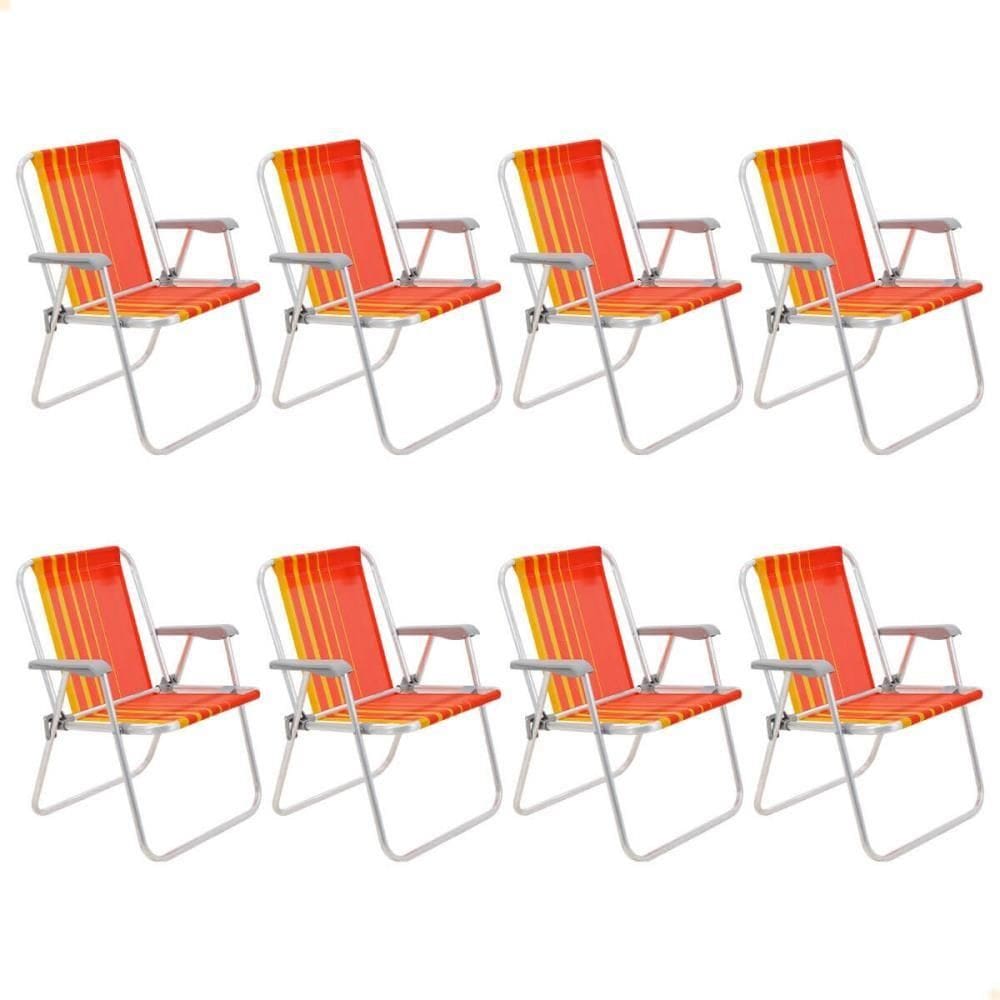 Kit 08 Cadeiras de Praia Tramontina Samoa Alta em Alumínio com Assento Laranja e Amarelo 92900001
