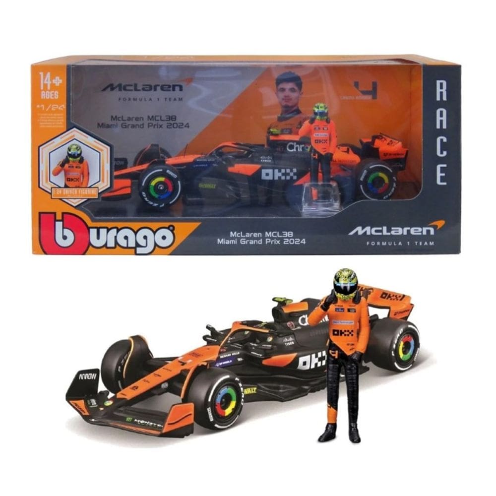 Miniatura Fórmula 1 com boneco Norris McLaren MCL38 - CALIFORNIA TOY