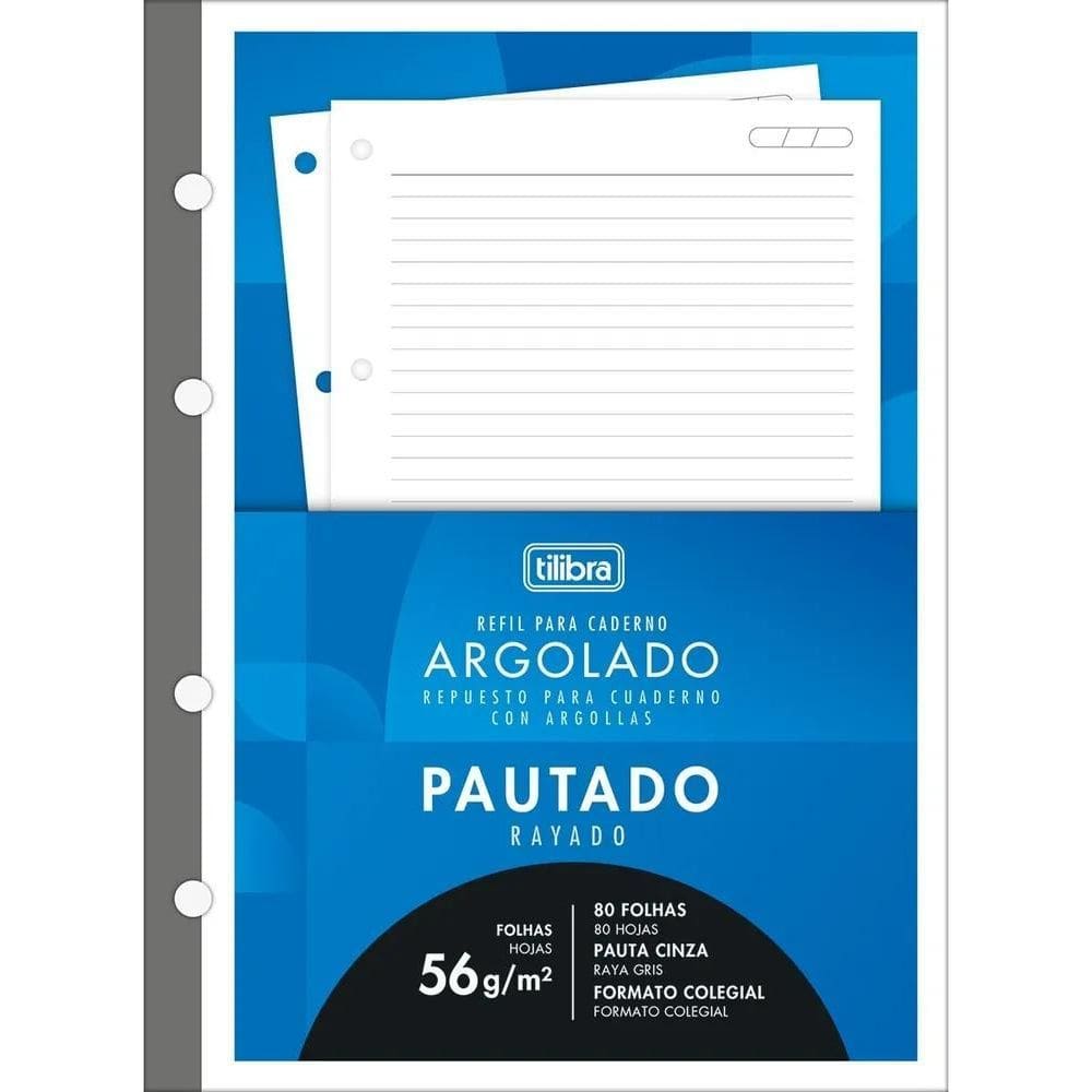 Bloco Refil Fichário Caderno Argolado Colegial 80 F Tilibra